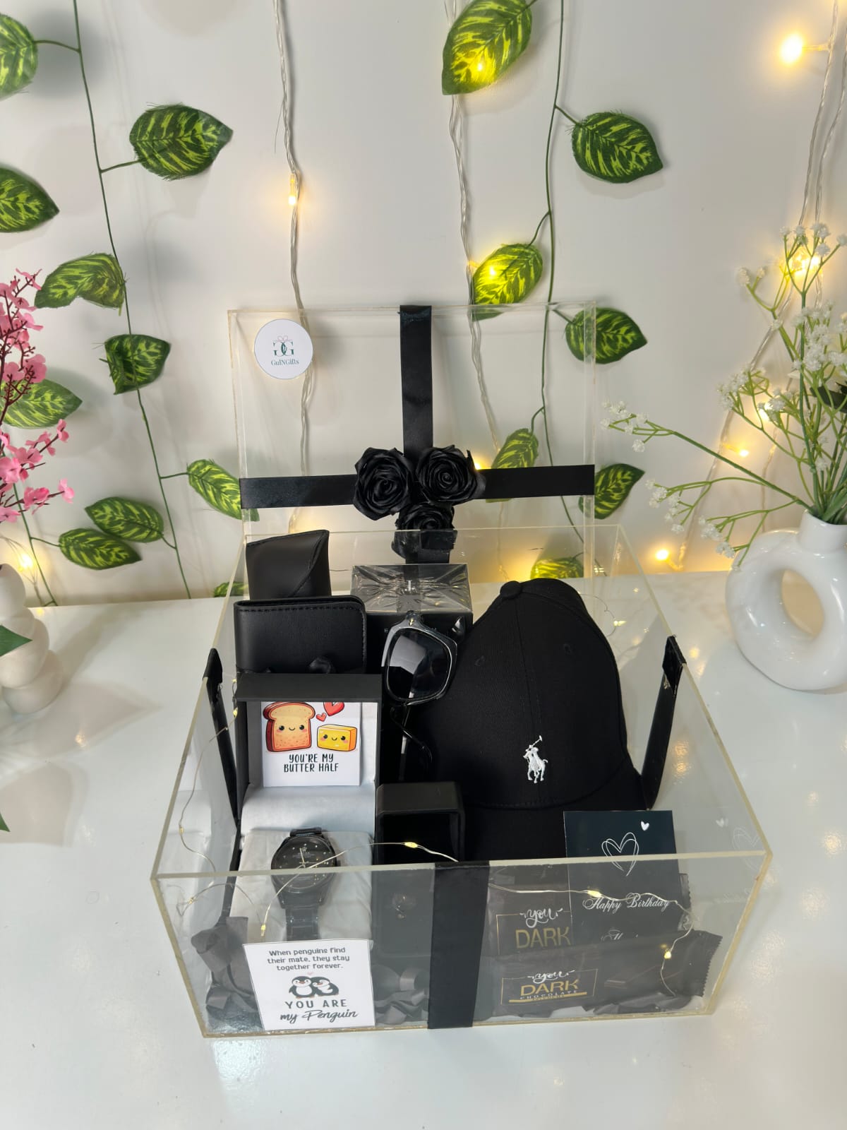 Turbo Cap & Cufflinks Black Acrylic Eid Box for Him