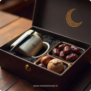 A corporate gift in clean black-and-gold packaging